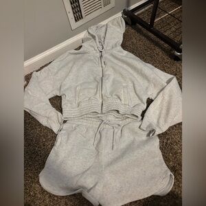 Women's Gray Hoodie and Shorts Set